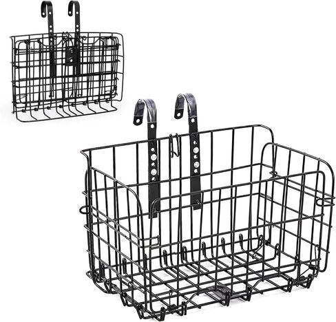 Front Bike Basket, Folding Bicycle Basket Removable Separate Adjustable Front Basket for Bicycle Rear Metal Wire Hanging Handlebar Bicycle Basket in Kuwait