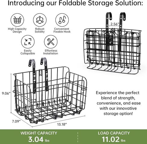 Front Bike Basket, Folding Bicycle Basket Removable Separate Adjustable Front Basket for Bicycle Rear Metal Wire Hanging Handlebar Bicycle Basket in Kuwait