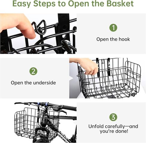 Front Bike Basket, Folding Bicycle Basket Removable Separate Adjustable Front Basket for Bicycle Rear Metal Wire Hanging Handlebar Bicycle Basket in Kuwait