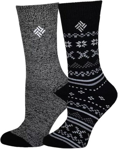 Columbia Women's Midweight Thermal Crew Socks 2 Pair (US, Numeric, 4, Regular, Regular, Black w/Grey/Charcoal) in Saudi Arabia