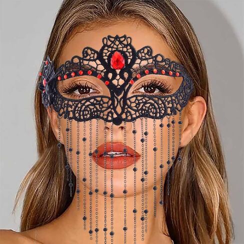 Tgirls Rhinestone Masquerade Mask Tassel Beaded Masquerade Lace Masks Crystal Face Mask Costume Party Eye Mask in Kuwait