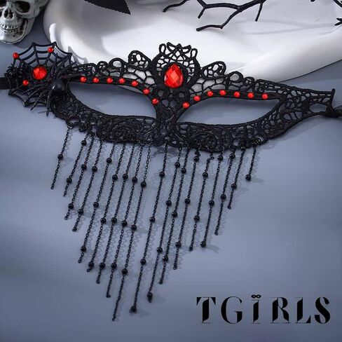 Tgirls Rhinestone Masquerade Mask Tassel Beaded Masquerade Lace Masks Crystal Face Mask Costume Party Eye Mask in Kuwait