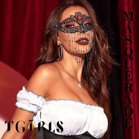 Tgirls Rhinestone Masquerade Mask Tassel Beaded Masquerade Lace Masks Crystal Face Mask Costume Party Eye Mask in Kuwait