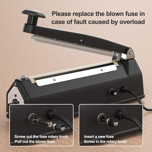 ماكينة إغلاق الأكياس الدافعة مقاس 8 بوصة، ماكينة سدادة حرارية يدوية للأكياس البلاستيكية، طقم بديل متضمن، أسود... in Kuwait