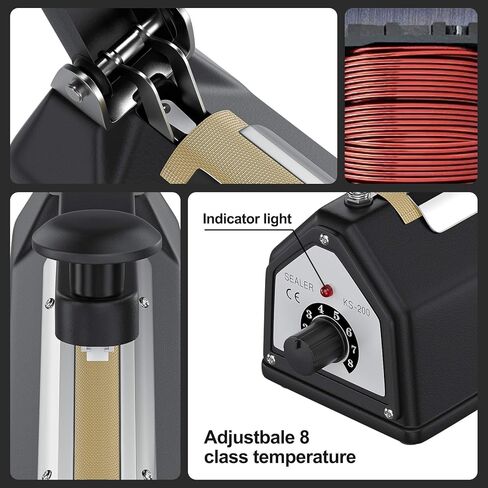 ماكينة إغلاق الأكياس الدافعة مقاس 8 بوصة، ماكينة سدادة حرارية يدوية للأكياس البلاستيكية، طقم بديل متضمن، أسود... in Kuwait