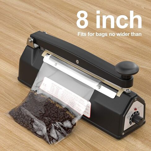 ماكينة إغلاق الأكياس الدافعة مقاس 8 بوصة، ماكينة سدادة حرارية يدوية للأكياس البلاستيكية، طقم بديل متضمن، أسود... in Kuwait
