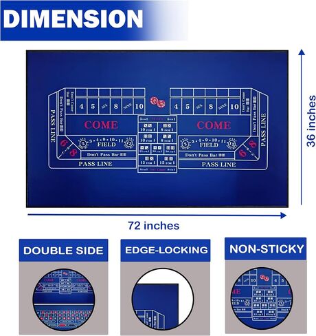 BALIKEN WaLiken 36"x72"Double Sided Casino Roulette and Craps Tabletop Felt Layout Mat - Perfect for Casino Game Night (Blue) in Saudi Arabia