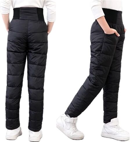 Boys Girls Kids Snow Pants Cotton Puffer Hight Rise with Pockets Warm for Winter Outdoor Activities in Saudi Arabia