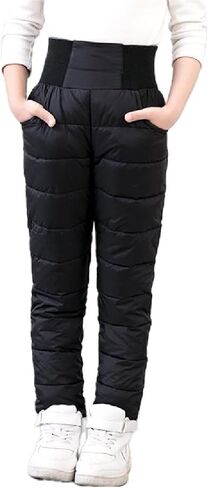 Boys Girls Kids Snow Pants Cotton Puffer Hight Rise with Pockets Warm for Winter Outdoor Activities in Saudi Arabia