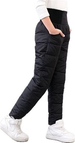 Boys Girls Kids Snow Pants Cotton Puffer Hight Rise with Pockets Warm for Winter Outdoor Activities in Saudi Arabia