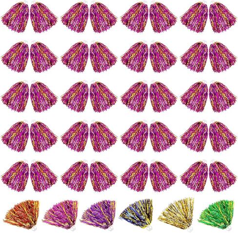 40Pcs Cheerleading Pom Poms, Metallic Foil Flower Ribbons Cheerleader Pompoms with Plastic Finger-Friendly Ring for Kids Children Adults Dance Game Party Sport Stage Performance in Saudi Arabia