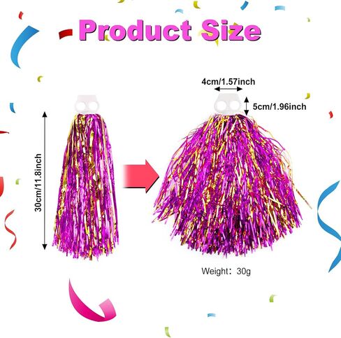 40Pcs Cheerleading Pom Poms, Metallic Foil Flower Ribbons Cheerleader Pompoms with Plastic Finger-Friendly Ring for Kids Children Adults Dance Game Party Sport Stage Performance in Saudi Arabia