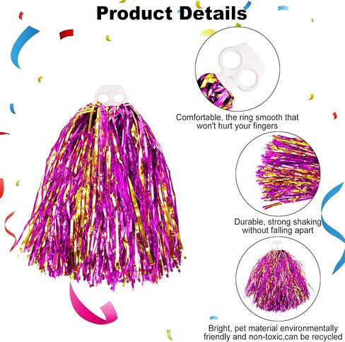 40Pcs Cheerleading Pom Poms, Metallic Foil Flower Ribbons Cheerleader Pompoms with Plastic Finger-Friendly Ring for Kids Children Adults Dance Game Party Sport Stage Performance in Saudi Arabia