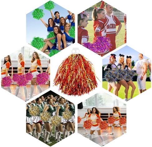 40Pcs Cheerleading Pom Poms, Metallic Foil Flower Ribbons Cheerleader Pompoms with Plastic Finger-Friendly Ring for Kids Children Adults Dance Game Party Sport Stage Performance in Saudi Arabia