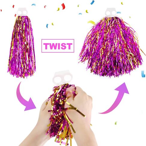 40Pcs Cheerleading Pom Poms, Metallic Foil Flower Ribbons Cheerleader Pompoms with Plastic Finger-Friendly Ring for Kids Children Adults Dance Game Party Sport Stage Performance in Saudi Arabia