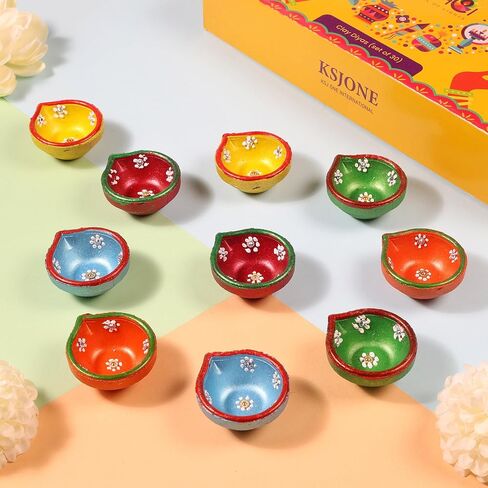 30 Pcs Hand Painted Diwali Decoration Diwali Clay Diya with Cotton Wicks Oil Lamp Indian Festive Home Decoration Traditional Temple Pooja Laxmi Puja Diyas Diwali Decor in Kuwait