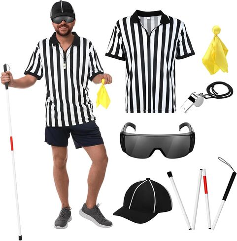 6 قطعة قميص الحكم الرجالي طقم زي الحكم الأعمى للطي قبعة الحكم أعمى قصب نظارات صافرة عقوبة العلم in Kuwait