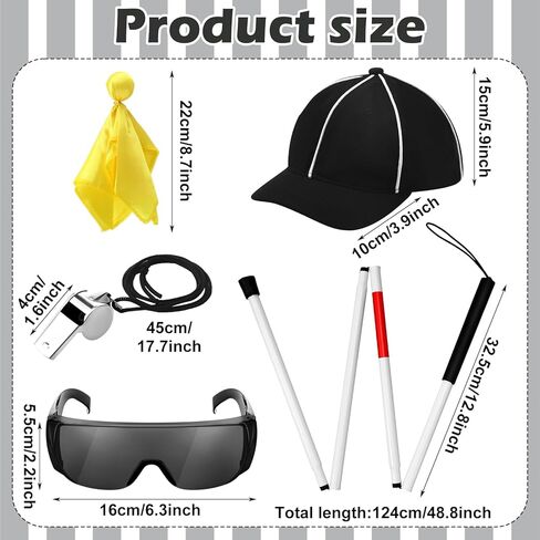 6 قطعة قميص الحكم الرجالي طقم زي الحكم الأعمى للطي قبعة الحكم أعمى قصب نظارات صافرة عقوبة العلم in Kuwait