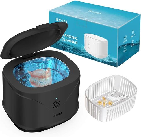 Ultrasonic Jewelry Cleaner, BCOM 46kHz Professional Portable Ultrasonic Retainer Cleaner for Dental Retainer, Mouth Guard, Watch, Ring, Jewelry Cleaner Ultrasonic Machine - Household Use, Black in Saudi Arabia