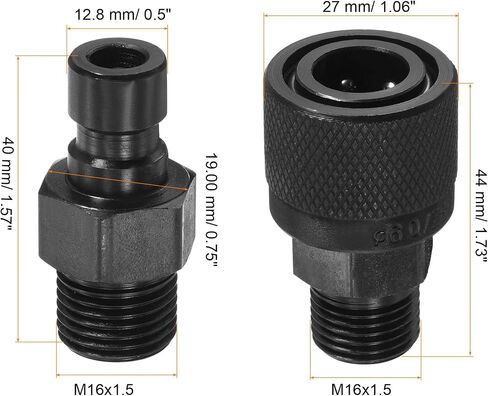 PATIKIL Hydraulic Quick Connect Coupler, 1 Set Carbon Steel M14x1.5mm Male Thread Pipe Fitting Plug Adapter for Construction Agriculture with Washer, Black in Saudi Arabia