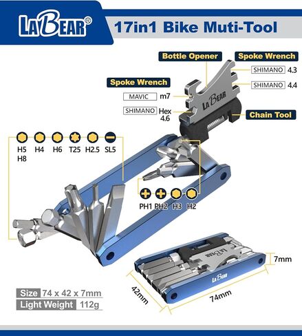 LABEAR-17 in 1 Bike Multi-tool, bike tool kit, EDC tool, Reliable, Compact and Lightweight Repair Kit for Road and Mountain Bikes in Saudi Arabia