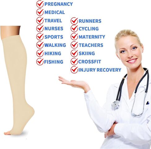 3 Pairs Open Toe Compression Socks for Women & Men Toeless Knee High Stockings for Circulation Support in Kuwait
