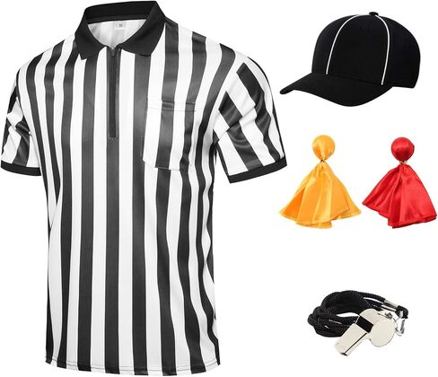 5 Pcs Men's Referee Costume Kit Official Referee Shirt Womens Ref Hat Whistle Yellow Red Penaltys Flag for Football Halloween in Saudi Arabia