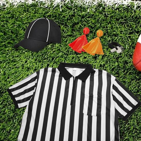 5 Pcs Men's Referee Costume Kit Official Referee Shirt Womens Ref Hat Whistle Yellow Red Penaltys Flag for Football Halloween in Saudi Arabia