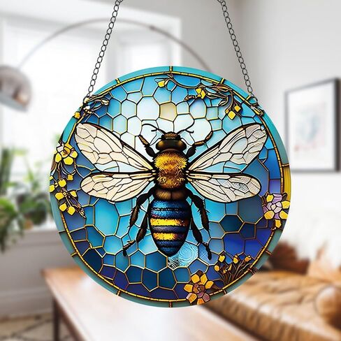 11.8 Inches Large Honey Bee Acrylic Window Hanging Decor Cute Insects Animals Wall Art Mural for Bedroom Office Garden Wall Decoration Indoor Window Decor Gift for Mom Grandma Teacher, Blue in Saudi Arabia