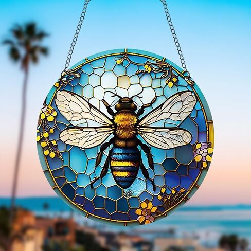 11.8 Inches Large Honey Bee Acrylic Window Hanging Decor Cute Insects Animals Wall Art Mural for Bedroom Office Garden Wall Decoration Indoor Window Decor Gift for Mom Grandma Teacher, Blue in Saudi Arabia