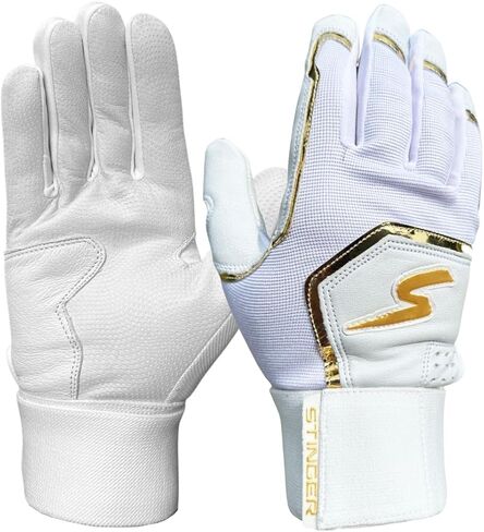 Stinger Sports Winder Series Batting Gloves for Baseball and Softball (Adult XL, White/Gold Chrome) in Kuwait