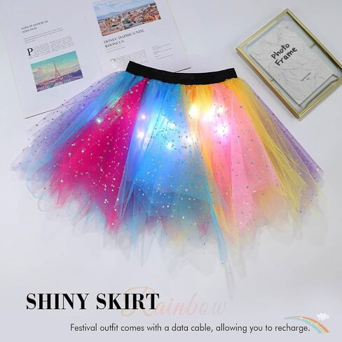 تنورة توتو مضيئة للفتيات، تنانير تول ملونة بإضاءة LED، أزياء المهرجانات للفتيات in Kuwait