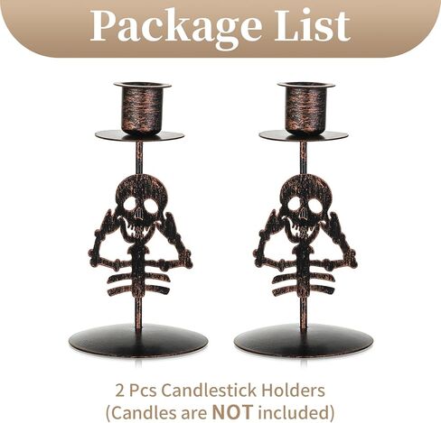 Sziqiqi Skull Candlestick Holders for Halloween: Goth Decor Black Candles Holder Set of 2 Skeleton Candle Stick Holders for Table Centerpieces Taper Candle Holders for Mantel Fireplace Dining Room in Saudi Arabia