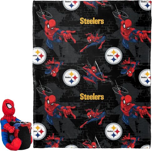 وسادة هوجر الرسمية من Northwest NFL Pittsburgh Steelers & Spider-Man Wall Crawl ومجموعة غطاء حريري، مقاس 40 بوصة × 50 بوصة in Saudi Arabia