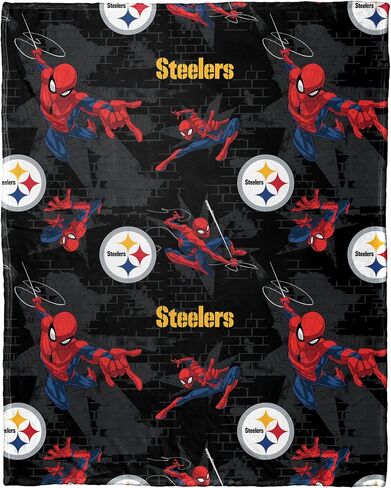 وسادة هوجر الرسمية من Northwest NFL Pittsburgh Steelers & Spider-Man Wall Crawl ومجموعة غطاء حريري، مقاس 40 بوصة × 50 بوصة in Saudi Arabia