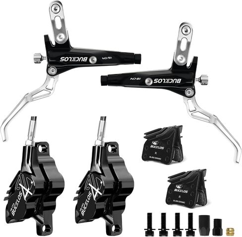 BUCKLOS MTB Hydraulic Disc Brake Set 4 Pistons Front 800mm and Rear 1550mm Hydraulic Brakes with Aluminum Alloy Lever with Caliper Ceramic Brake Pad Fit Mountain Bike,Ebike,Fat Bike HB-CP4 (Pre-Bled) in Saudi Arabia