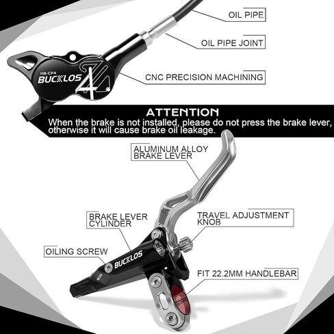 BUCKLOS MTB Hydraulic Disc Brake Set 4 Pistons Front 800mm and Rear 1550mm Hydraulic Brakes with Aluminum Alloy Lever with Caliper Ceramic Brake Pad Fit Mountain Bike,Ebike,Fat Bike HB-CP4 (Pre-Bled) in Saudi Arabia