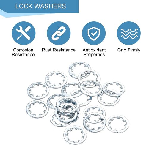 uxcell 1/4" 20Pcs Internal Tooth Star Lock Washers, Carbon Steel Zinc Plated Tooth Locking Ring Washers Quick Speed Star Nut Locking Fastener, White in Saudi Arabia