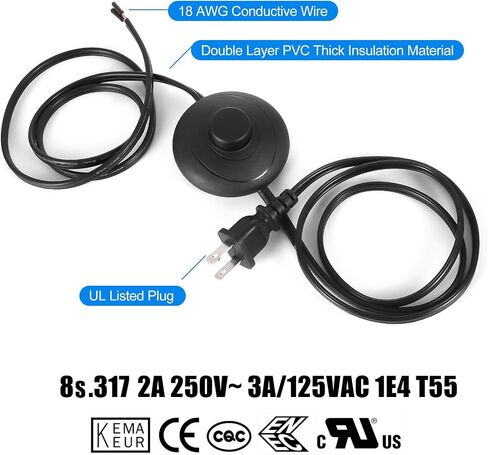 UL Listed Lamp Cord has Floor Foot Switch 3A/125V On-Off Control, Molded Plug,Stripped Ends Ready for Wiring 18AWG SPT-2 (12FT) in Saudi Arabia