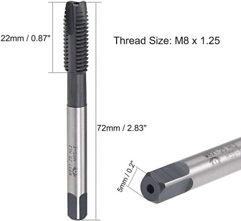 قطعتان من الحنفية الحلزونية مقاس M8 × 1.25 مم مع تسامح H2، صنبور خيط لليد اليمنى مطلي بالتيتانيوم عالي السرعة لصنع خيط جديد وإصلاح الخيوط التالفة in Kuwait