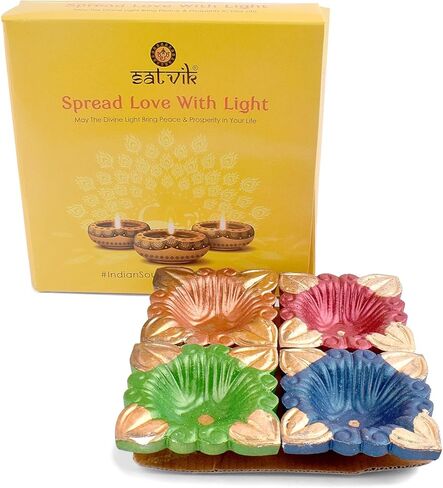 SATVIK 4 قطع مصمم متعدد الألوان من الطين ديا تيراكوتا ديا تقليدي بوجا فيلاككو مصباح زيت طبيعي ميتي ترحيب ديوالي ديبوالي بوجا ديكور هندي لهدايا الانتقال إلى المنزل الجديد in Kuwait