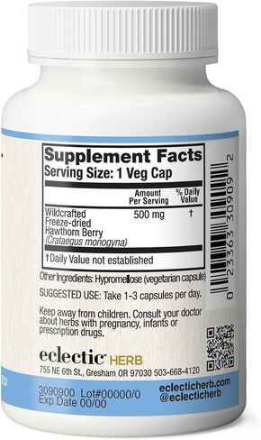 Eclectic Institute Raw Fresh Freeze-Dried Non-GMO Hawthorn Berry | Cardiovascular Support | 90 CT (500 mg) in Saudi Arabia