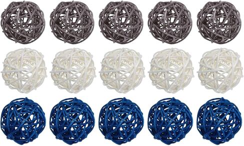 15pcs Vase Filler Rattan Balls Decorative 1.9 Inch Wicker Ball for Halloween Fall Craft, Wedding Party, Potpourri Decoration(White,Blue,Grey) in Kuwait