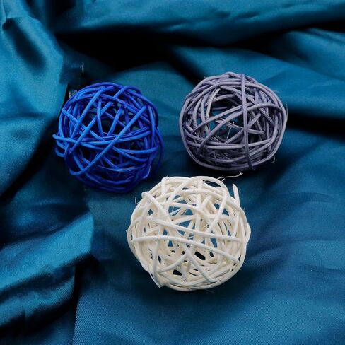 15pcs Vase Filler Rattan Balls Decorative 1.9 Inch Wicker Ball for Halloween Fall Craft, Wedding Party, Potpourri Decoration(White,Blue,Grey) in Kuwait