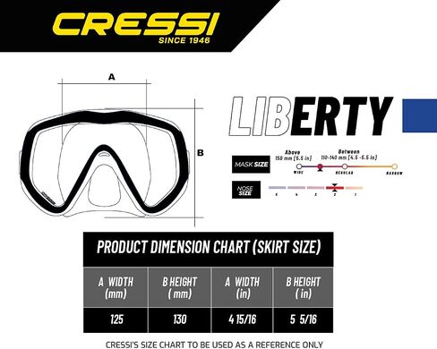 Cressi Perfect View Scuba Diving, Snorkeling Mask in Pure Comfortable Silicone - Available with Different Panoramic Lenses - Liberty: Designed in Italy in Saudi Arabia