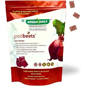 GoodBeets Soft Chews | Grape Seed Extract and Non-GMO Beet Powder Helps Support Healthy Circulation, Blood Pressure & Energy.(Pomegranate Berry Flavor with white pepper, 60 Count, 1 Pack)