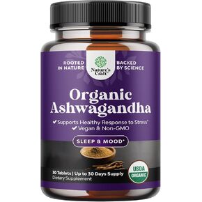 Natures Craft High Strength Organic Ashwagandha Supplements - Calm Mood Support Ashwagandha with Black Pepper for Enhanced Absorption - Vegan and Non-GMO (30 Tablets)