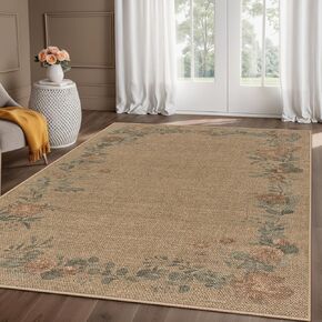 Lahome Floral Easy Jute Hallway Runner Rug, 2x8 Kitchen Runner Rug Non Slip Washable Runner Rugs for Entryway, Farmhouse Indoor Outdoor Runner Rug Neutral Carpet Runners for Hallway 8ft