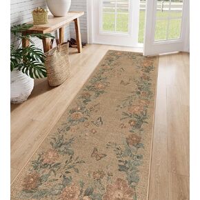 Lahome Floral Easy Jute Hallway Runner Rug, 2x8 Kitchen Runner Rug Non Slip Washable Runner Rugs for Entryway, Farmhouse Indoor Outdoor Runner Rug Neutral Carpet Runners for Hallway 8ft
