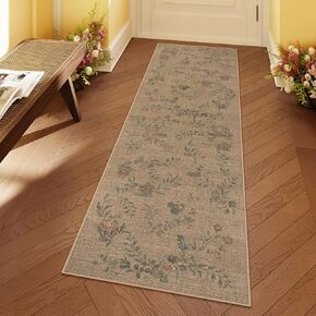 Lahome Floral Easy Jute Hallway Runner Rug, 2x8 Kitchen Runner Rug Non Slip Washable Runner Rugs for Entryway, Farmhouse Indoor Outdoor Runner Rug Neutral Carpet Runners for Hallway 8ft in Kuwait